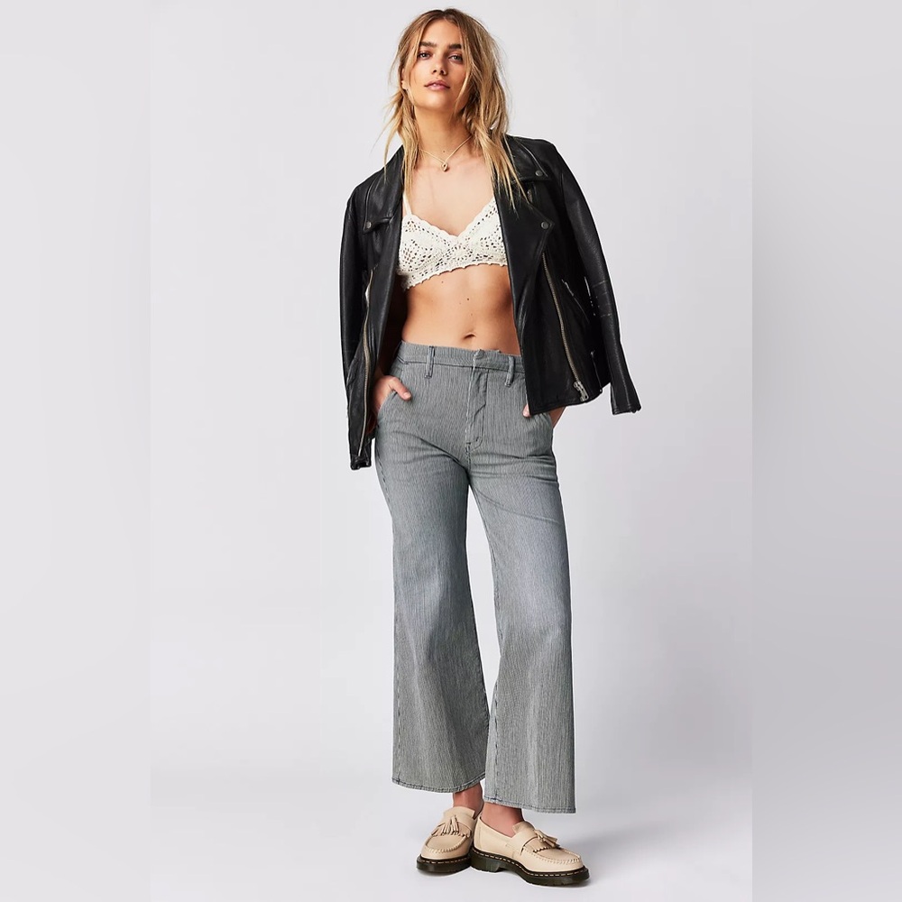 MOTHER The Roller Crop Prep Ankle Pant Blue Stripe 28 Anthropologie Free People